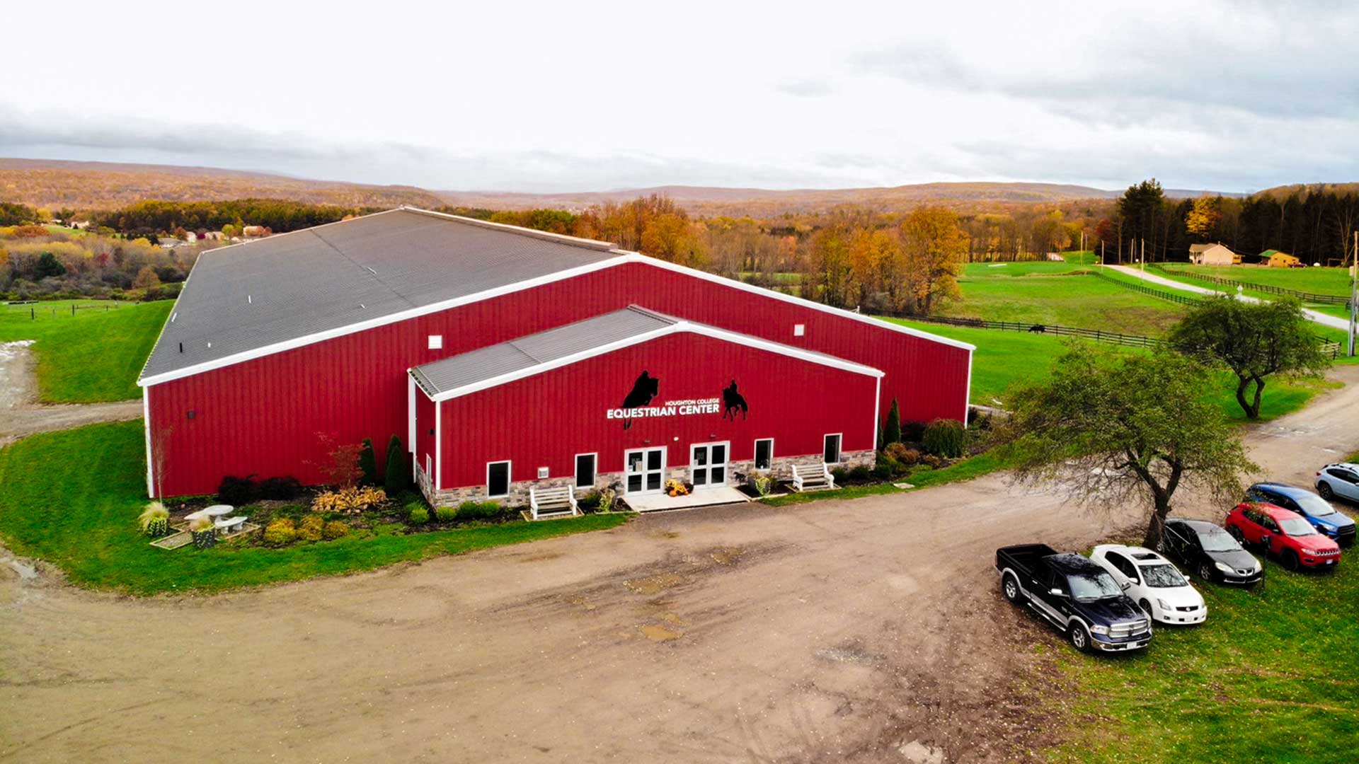 aerial photo of the Equestrian Center in the fall